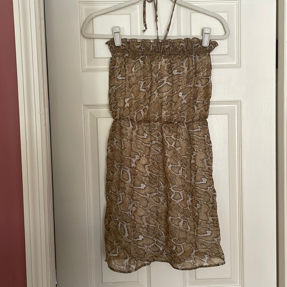 Pink Rose Strapless Dress snake print